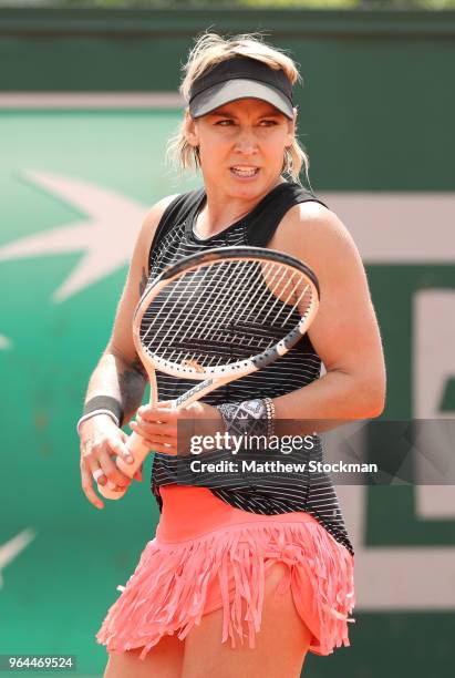 Bethanie Mattek-Sands of The United celebrates during her ladies singles second round match against Andrea Perkovic of Germany during day five of the...