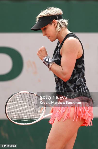 Bethanie Mattek-Sands of The United celebrates during her ladies singles second round match against Andrea Perkovic of Germany during day five of the...