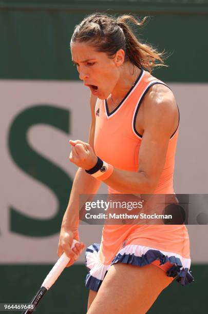 Andrea Petkovic of Germany celebrates during the ladies singles second round match against Bethanie Mattek-Sands of The United States during day five...