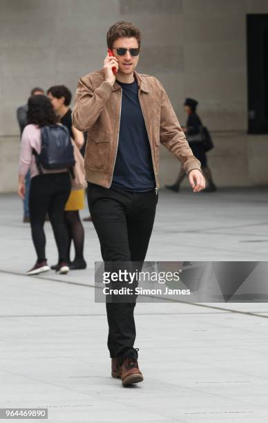 Greg James is all smiles seen at the BBC studios on May 31, 2018 in London, England.