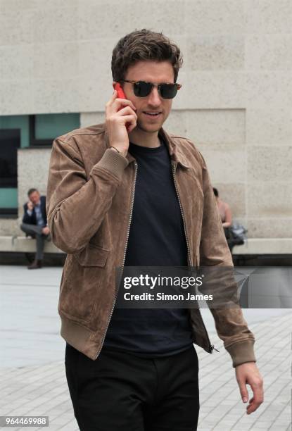 Greg James is all smiles seen at the BBC studios on May 31, 2018 in London, England.