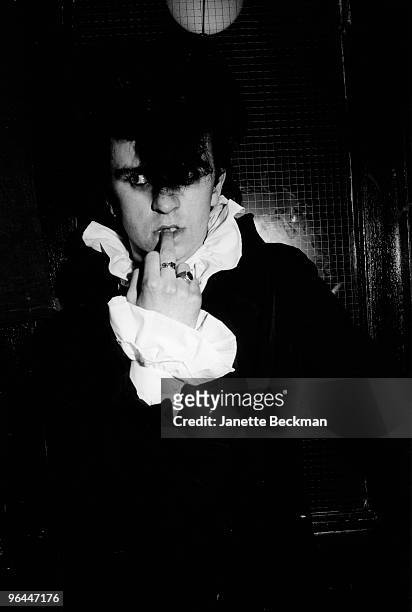 Welsh pop singer and nightclub host Steve Strange at the London new romantic club Blitz, 1981. Strange is best known as singer with the group Visage.