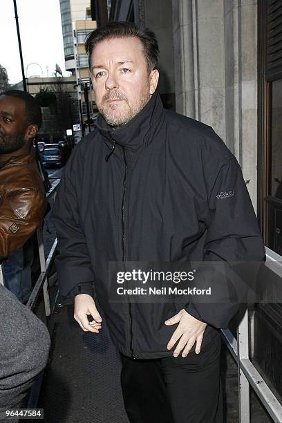 Ricky Gervais sighted outside BBC Radio Studios on January 29, 2010 in London, England.