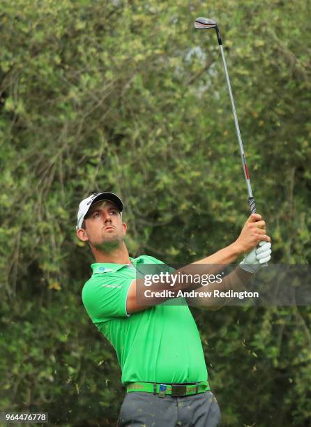 Alexander Bjork of Sweden tees off on the 12th hole during day one of the Italian Open at Gardagolf CC on May 31, 2018 in Brescia, Italy.