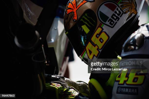 Valentino Rossi and Fiat Yamaha Team prepares during the final day of the MotoGP test at Sepang International Circuit, near Kuala Lumpur, Malaysia on...