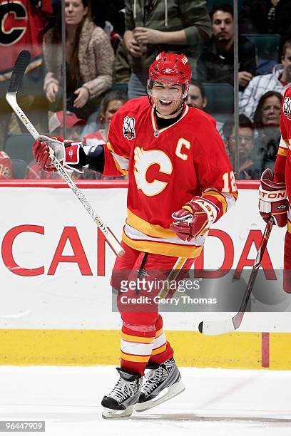 Jarome Iginla of the Calgary Flames skates against the Edmonton Oilers on January 30, 2010 at Pengrowth Saddledome in Calgary, Alberta, Canada. The...
