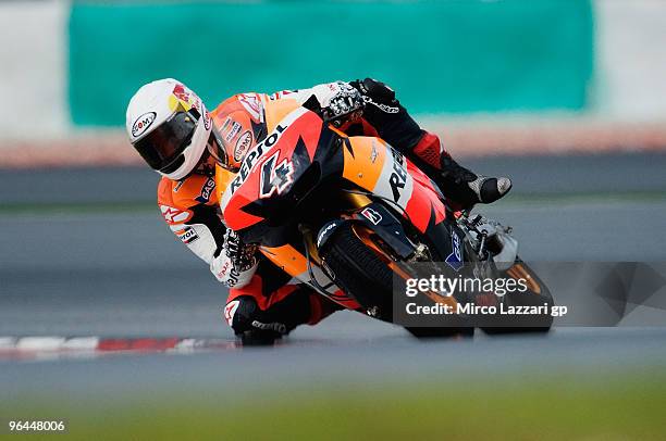 Andrea Dovizioso of Italy and Repsol Honda Team rounds the bend during the final day of the MotoGP test at Sepang International Circuit, near Kuala...