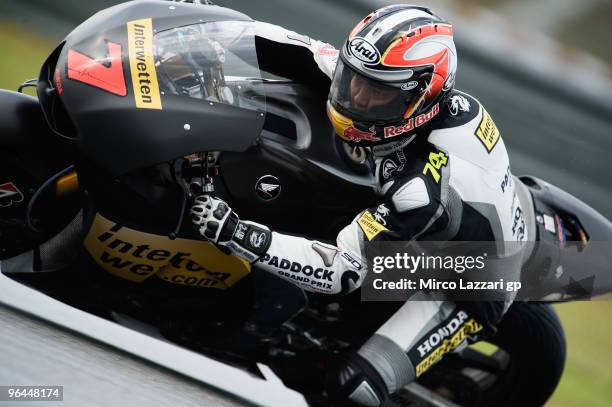 Hiroshi Aoyama of Japan and Interwetten MotoGP Team rounds the bend during the final day of the MotoGP test at Sepang International Circuit, near...