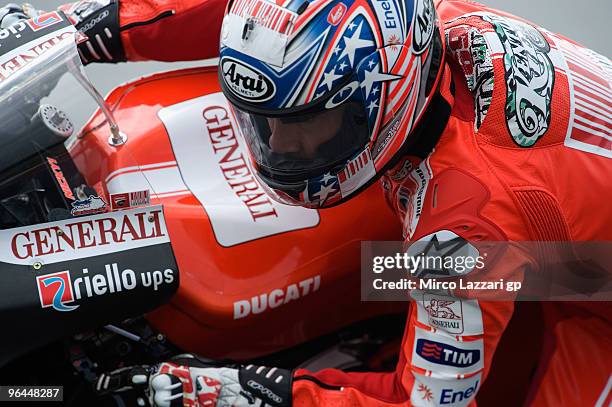 Nicky Hayden of USA and Ducati Marlboro Team rounds the bend during the final day of the MotoGP test at Sepang International Circuit, near Kuala...