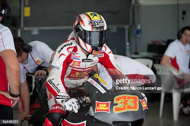 Marco Melandri of Italy and San Carlo Honda Gresini starts from box during the final day of the MotoGP test at Sepang International Circuit, near...