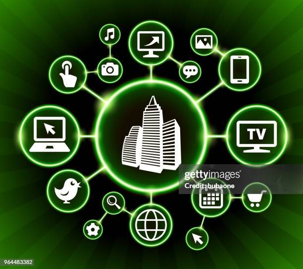 building internet communication technology dark buttons background - hand on computer mouse stock illustrations