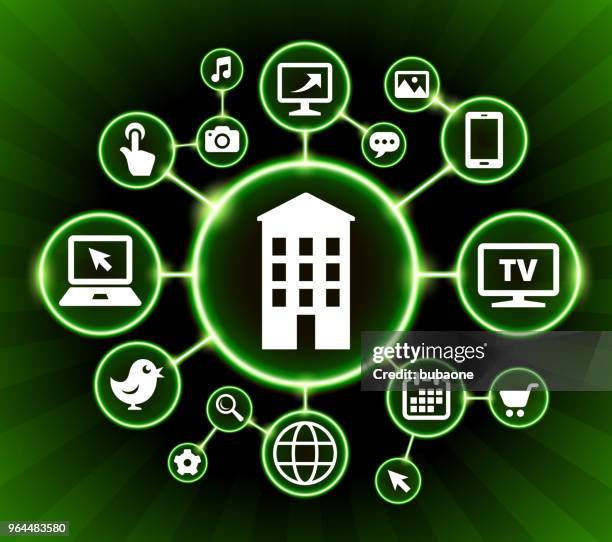 building internet communication technology dark buttons background - hand on computer mouse stock illustrations