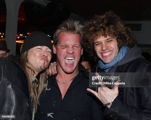 Guitarist Rich Ward, professional wrestler and singer Chris Jericho of the rock band Fozzy, and Paulie Z of the rock band Z02 attend Fozzy's "Chasing...