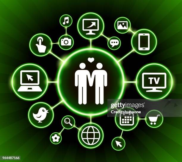 homosexual couple internet communication technology dark buttons background - hand on computer mouse stock illustrations