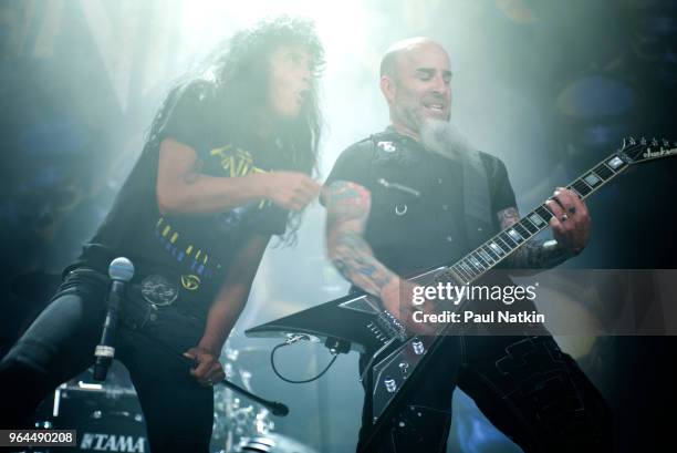 Joey Belladonna and Scott Ian of Anthrax at the Hollywood Casino Ampitheater in Tinley Park, Illinois, May 25, 2018.