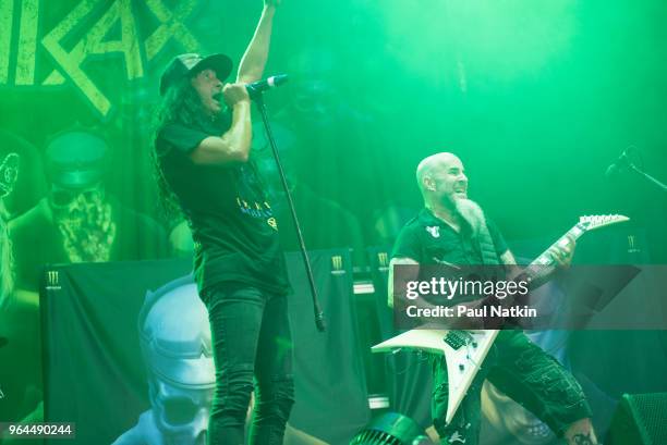 Joey Belladonna and Scott Ian of Anthrax at the Hollywood Casino Ampitheater in Tinley Park, Illinois, May 25, 2018.