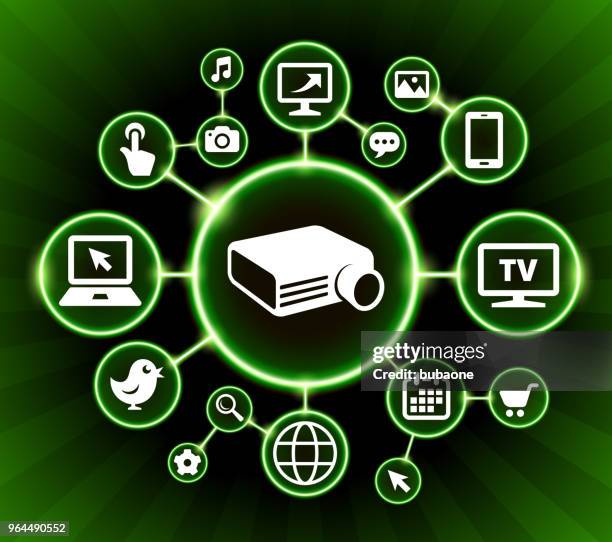 щшprojector internet communication technology dark buttons background - hand on computer mouse stock illustrations