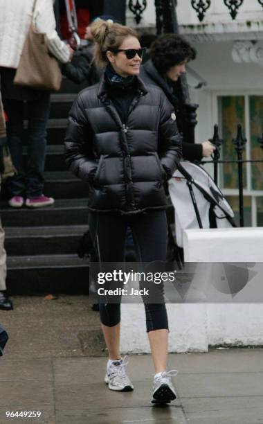 Elle Macpherson on the school run in Notting Hill on February 5, 2010 in London, England.