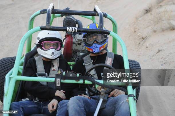 Katie Price and Alex Reid celebrate their honeymoon with buggy racing on the desert dunes of Nevada on February 4, 2010 in Las Vegas, Nevada.