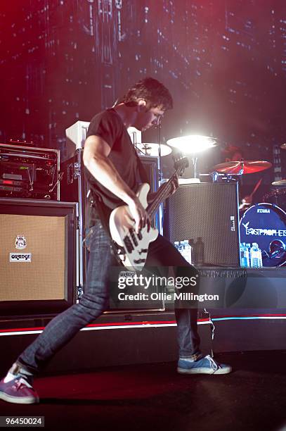 Stuart Richardson of the lostprophets performing on stage at de Montfort Hall on February 4, 2010 in Leicester, England.