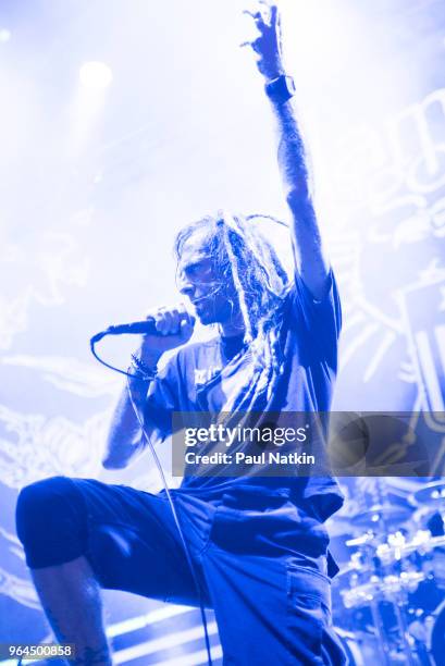 Singer Randy Blythe of Lamb Of God performs at the Hollywood Casino Ampitheater in Tinley Park, Illinois, May 25, 2018.