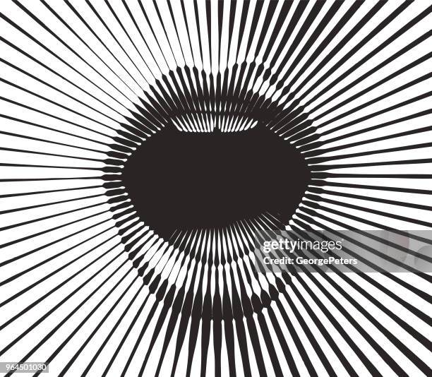 retro style mouth with half tone pattern sunbeams - lips stock illustrations