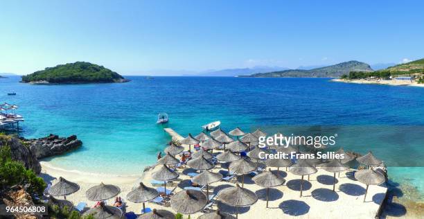 crystal clear waters of ksamil, albanian rivièra, albania - albanian stock pictures, royalty-free photos & images