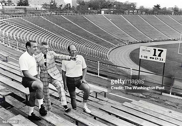 Jim Kehoe, former University of Maryland athletic director from 1969 to 1978 and a track coach before that. Jim Kehoe, center, with football coach...