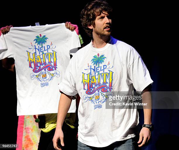 Actor Jon Heder appears onstage at Help Haiti with George Lopez & Friends at L.A. Live's Nokia Theater on February 4, 2010 in Los Angeles, California.