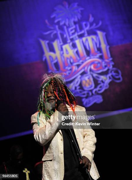Musician George Clinton appears onstage at Help Haiti with George Lopez & Friends at L.A. Live's Nokia Theater on February 4, 2010 in Los Angeles,...
