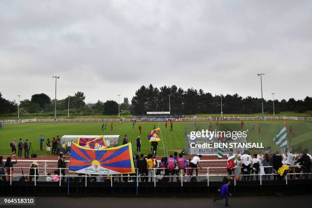 General view shows the Confederation of Independent Football Association 's 2018 World Football Cup match between Abkhazia and Tibet at Queen...