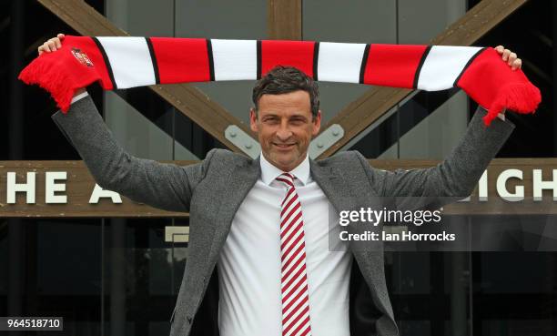 New Sunderland manager Jack Ross poses for pictures after his press conference at the Academy of Light during his first day at work on May 31, 2018...