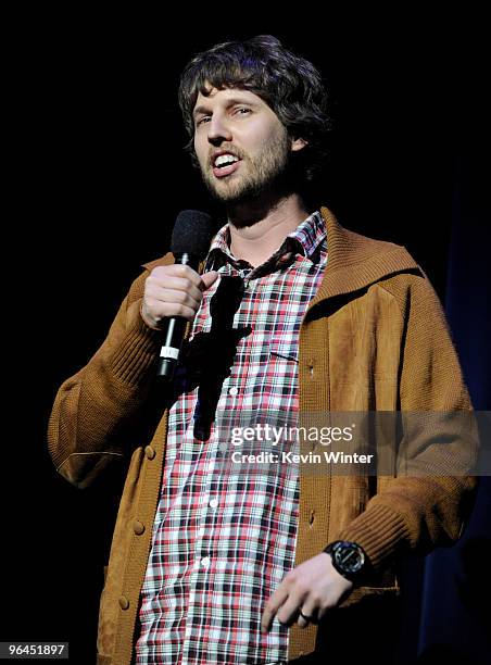 Actor Jon Heder appears onstage at Help Haiti with George Lopez & Friends at L.A. Live's Nokia Theater on February 4, 2010 in Los Angeles, California.