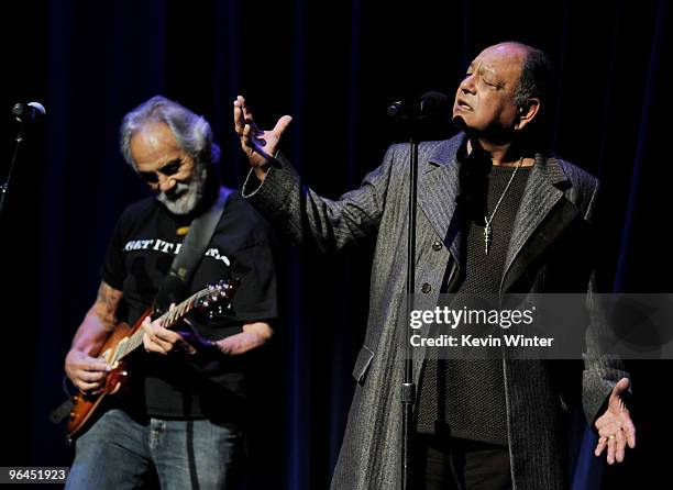 Comedians Tommy Chong and Cheech Marin perform onstage at Help Haiti with George Lopez & Friends at L.A. Live's Nokia Theater on February 4, 2010 in...