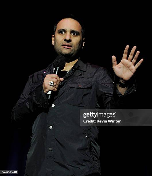 Comedian Russell Peters performs onstage at Help Haiti with George Lopez & Friends at L.A. Live's Nokia Theater on February 4, 2010 in Los Angeles,...