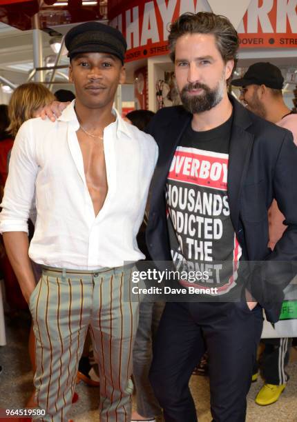 Eric Underwood and Jack Guinness attend Hello Magazine's 30th anniversary party at Dover Street Market on May 9, 2018 in London, England.