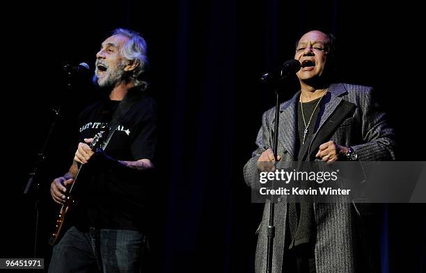Comedians Tommy Chong and Cheech Marin perform onstage at Help Haiti with George Lopez & Friends at L.A. Live's Nokia Theater on February 4, 2010 in...
