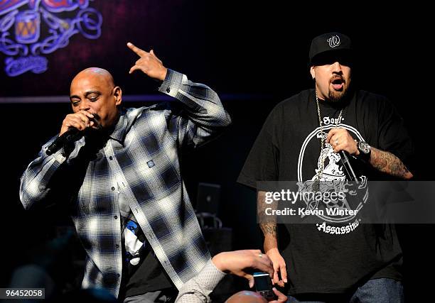 Rappers B-Real and Sen Dog of Cypress Hill perform onstage at Help Haiti with George Lopez & Friends at L.A. Live's Nokia Theater on February 4, 2010...