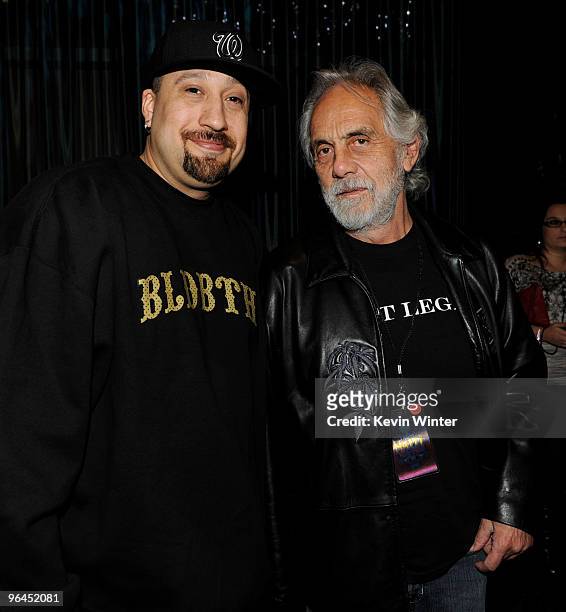 Rapper B-Real and comedian Tommy Chong pose backstage at Help Haiti with George Lopez & Friends at L.A. Live's Nokia Theater on February 4, 2010 in...