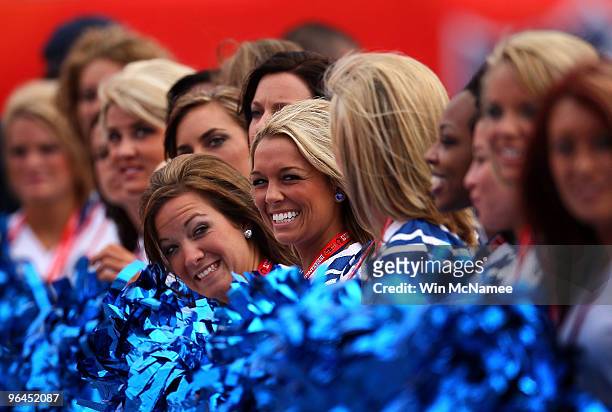 Indianapolis Colts cheerleaders rehearse at Sun Life Stadium on February 5, 2010 in Miami, Florida. Super Bowl XLIV between the Colts and the New...