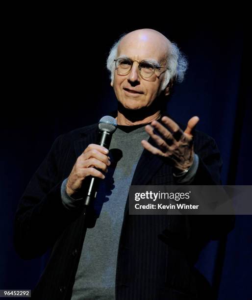 Comedian Larry David performs onstage at Help Haiti with George Lopez & Friends at L.A. Live's Nokia Theater on February 4, 2010 in Los Angeles,...