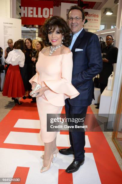 Dame Joan Collins and Percy Gibson attend Hello Magazine's 30th anniversary party at Dover Street Market on May 9, 2018 in London, England.