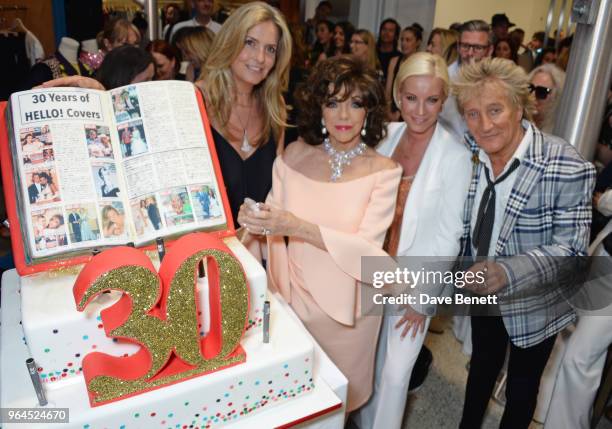 Penny Lancaster, Dame Joan Collins, Tamzin Outhwaite and Sir Rod Stewart attend Hello Magazine's 30th anniversary party at Dover Street Market on May...