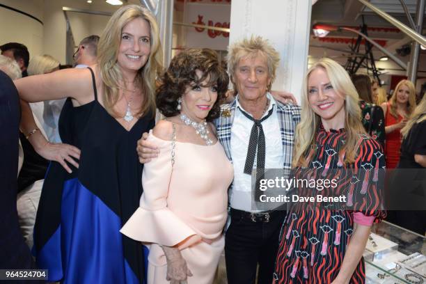 Penny Lancaster, Dame Joan Collins, Sir Rod Stewart and Rosie Nixon attend Hello Magazine's 30th anniversary party at Dover Street Market on May 9,...