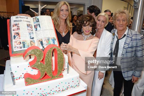 Penny Lancaster, Dame Joan Collins, Tamzin Outhwaite and Sir Rod Stewart attend Hello Magazine's 30th anniversary party at Dover Street Market on May...