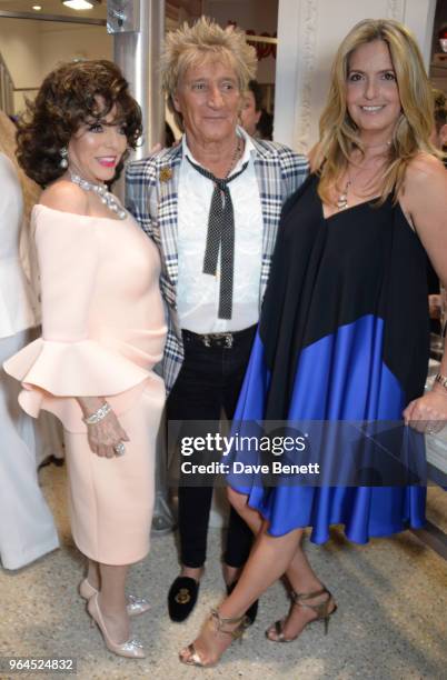 Dame Joan Collins, Sir Rod Stewart and Penny Lancaster attend Hello Magazine's 30th anniversary party at Dover Street Market on May 9, 2018 in...
