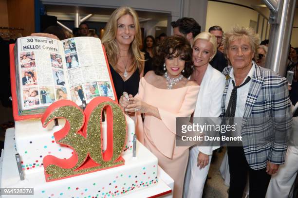 Penny Lancaster, Dame Joan Collins, Tamzin Outhwaite and Sir Rod Stewart attend Hello Magazine's 30th anniversary party at Dover Street Market on May...