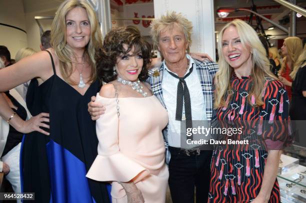 Penny Lancaster, Dame Joan Collins, Sir Rod Stewart and Rosie Nixon attend Hello Magazine's 30th anniversary party at Dover Street Market on May 9,...