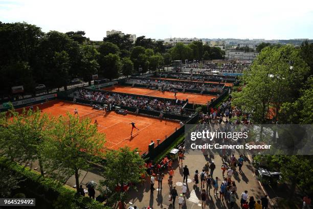 General view of the outside courts during day five of the 2018 French Open at Roland Garros on May 31, 2018 in Paris, France.