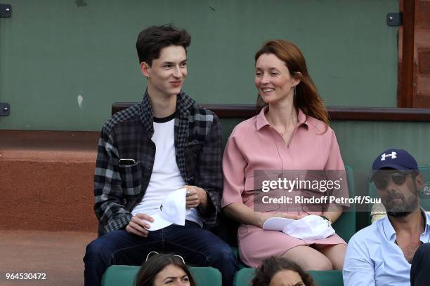 Actress Audrey Marnay and her son attend the 2018 French Open - Day Five at Roland Garros on May 31, 2018 in Paris, France.